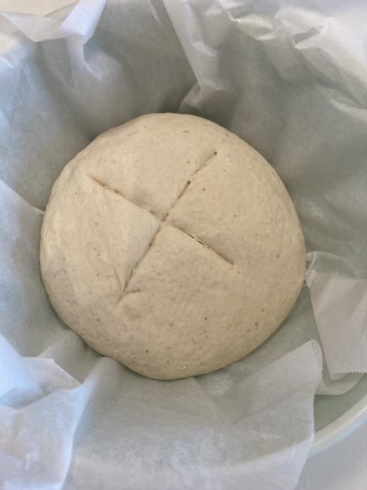 Sourdough Dough Scored with a Cross