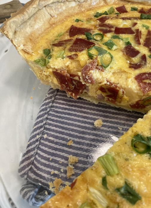 Slice of Sourdough Quiche with Ham and Pepperoni